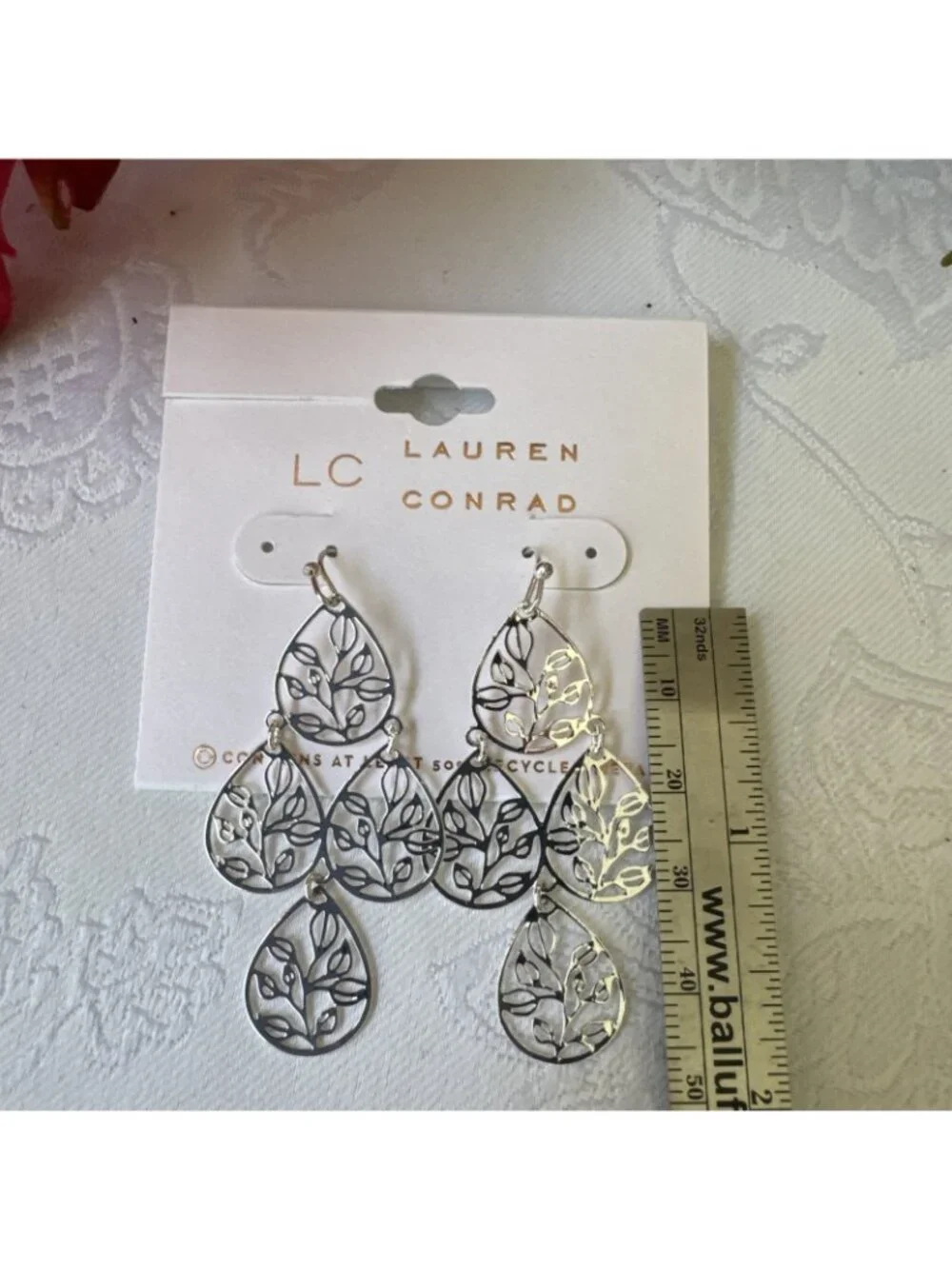 LC Lauren Conrad Earrings Filigree Tree of Life Silver Tone Dangle 2